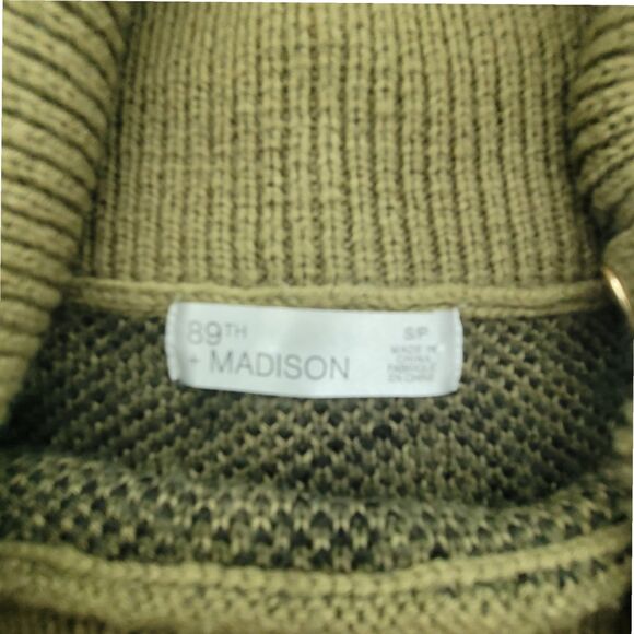 89th & Madison Cheetah Print Olive Green Black Cowl Neck Sweater Small Petite - Picture 7 of 10